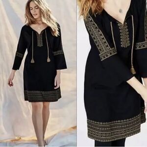 J. Jill Embroidered Peasant Flair Sleeve Boho Dress S